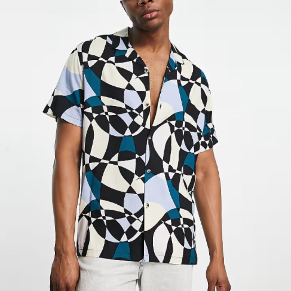 Asos Abstract Pattern Button Down Shirt - Small T… - image 1